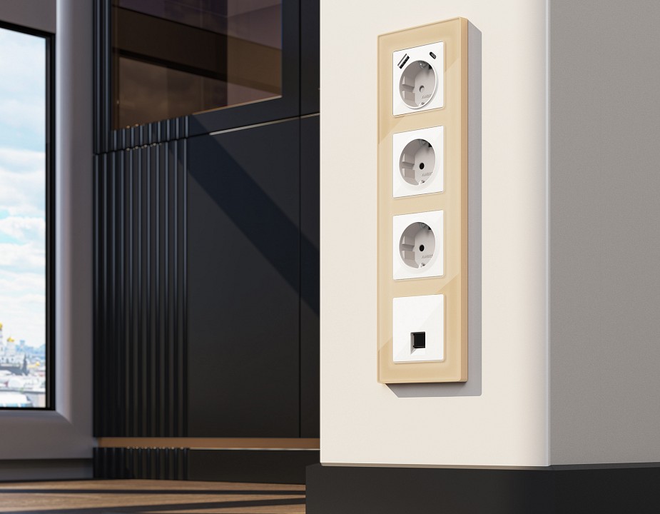 Розетка Ethernet RJ-45 и со шторками, без рамки Ambrella Volt ALFA MA112005