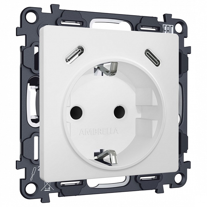 Розетка с заземлением и 2хUSB type C, без рамки Ambrella Volt MA MA130510