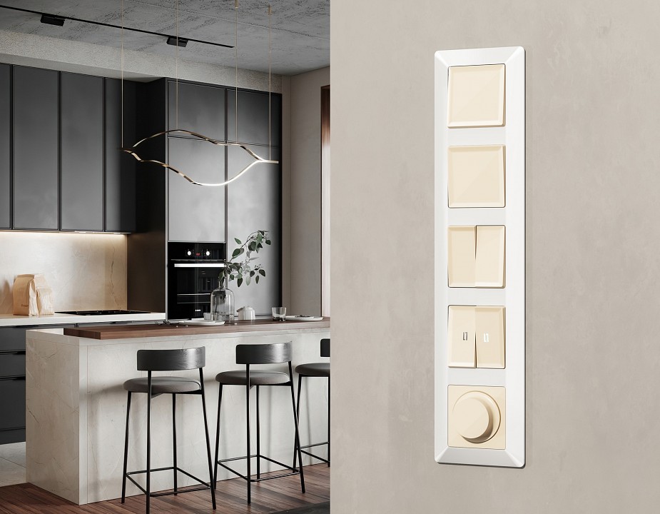 Выключатель перекрестный двухклавишный без рамки Ambrella Volt MA MA303030