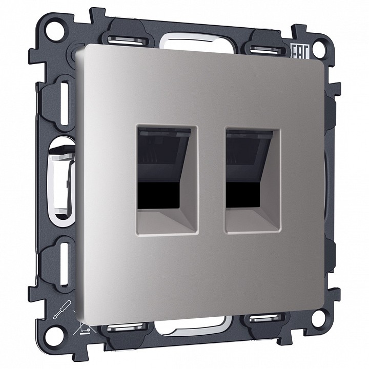 Розетка двойная Ethernet RJ-45 и со шторками, без рамки Ambrella Volt ALFA MA512110