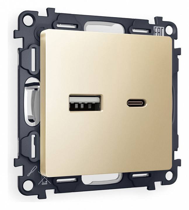 Розетка 2хUSB type A и C без рамки Ambrella Volt Quant MA611010