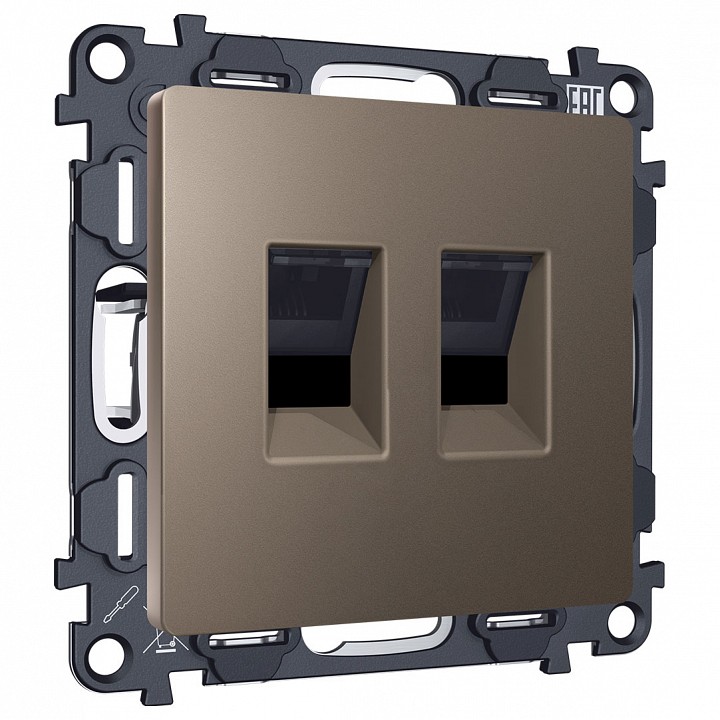 Розетка двойная Ethernet RJ-45 и со шторками, без рамки Ambrella Volt ALFA MA642110