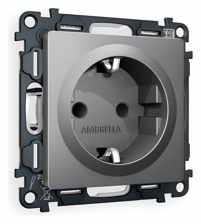 Розетка с заземлением и со шторкой, без рамки Ambrella Volt Quant MA657010
