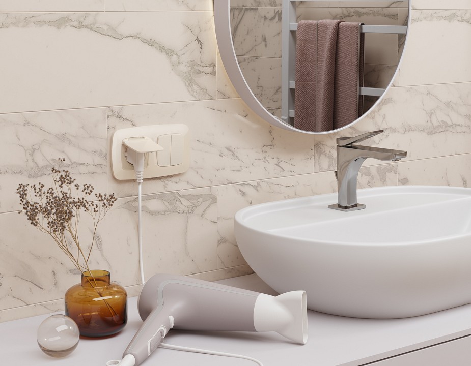 Выключатель перекрестный двухклавишный без рамки Ambrella Volt OMEGA MO303030