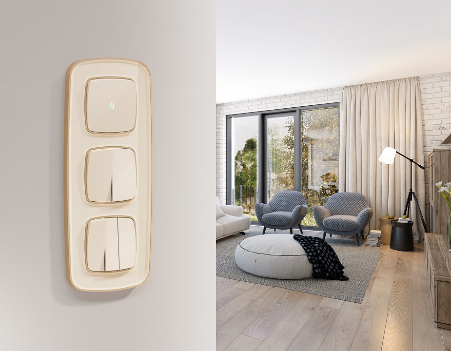 Выключатель перекрестный двухклавишный без рамки Ambrella Volt OMEGA MO303030