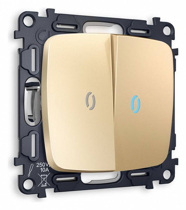 Выключатель проходной двухклавишный с подсветкой без рамки Ambrella Volt Quant MO604040