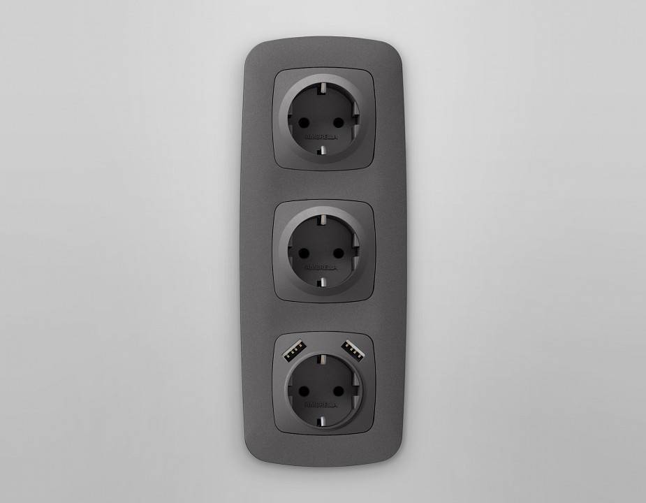Накладка для розетки с заземлением и со шторками и 2хUSB type A Ambrella Volt Quant OP6590