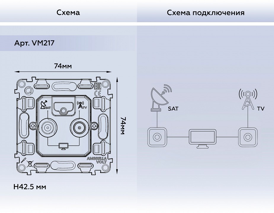 Механизм ТВ-розетки и SAT-розетки оконечные Ambrella Volt QUANT VM217
