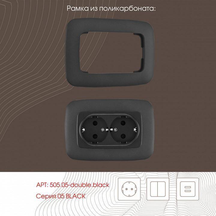 Розетка двойная с заземлением, без рамки Arte Milano am-205 205.40-2.black