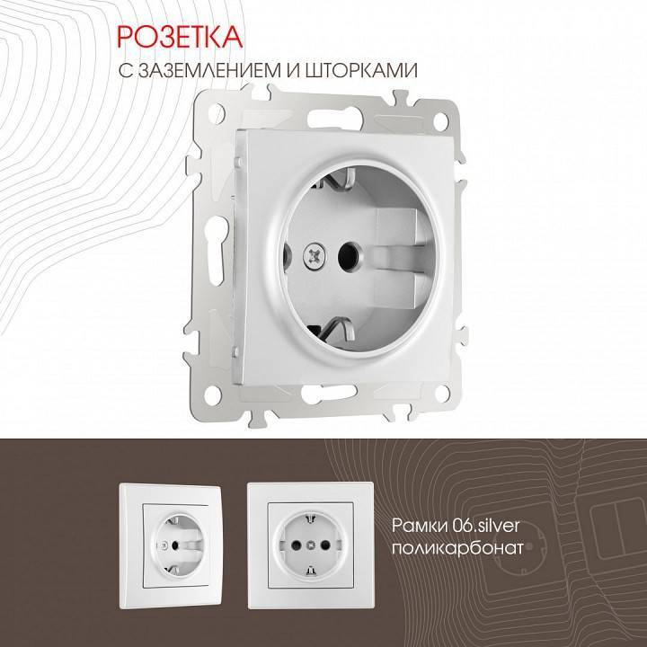 Розетка с заземлением и со шторкой, без рамки Arte Milano am-206 206.40-1.silver