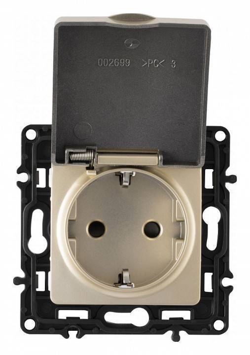 Розетка влагозащищенная с заземлением и со шторкой с крышкой Arte Milano am-217 217.41-1.shampan