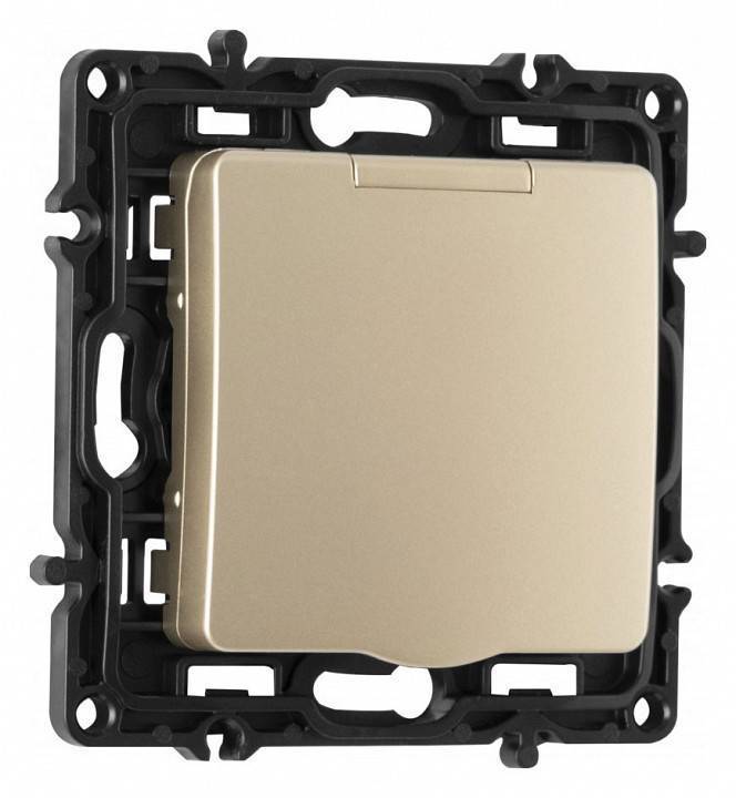 Розетка влагозащищенная с заземлением и со шторкой с крышкой Arte Milano am-217 217.41-1.shampan