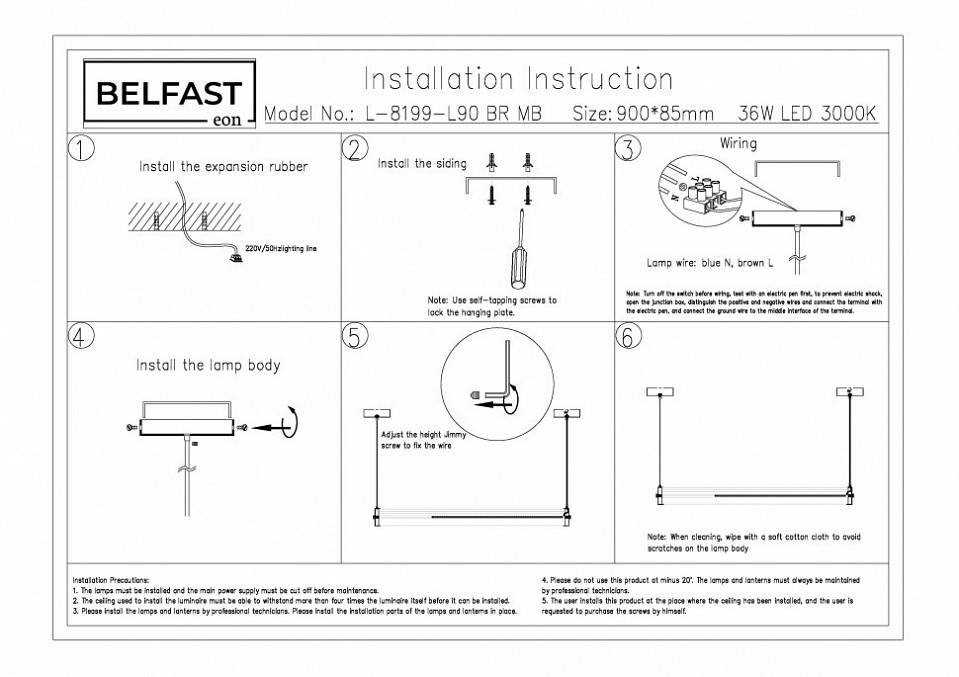 Подвесной светильник Belfast Ravenhill L-8199-L90 BR MB