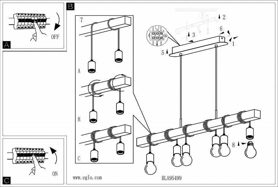 Подвесной светильник Eglo Townshend 6хE27 дерево/черный 95499