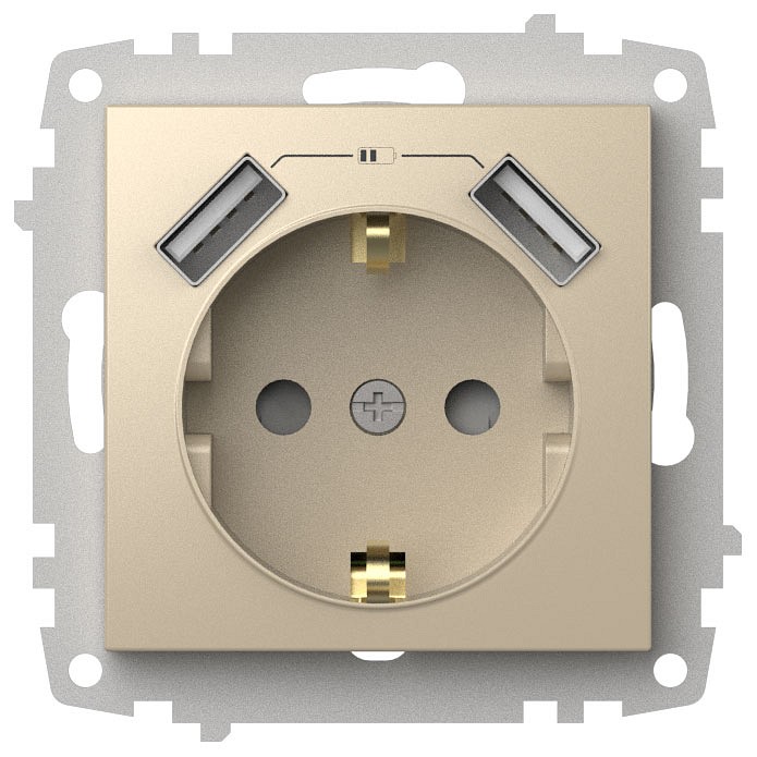 Розетка с заземлением и со шторкой и 2хUSB type A, без рамки Elbi Eleсtriс Zena Vega 609-012500-317