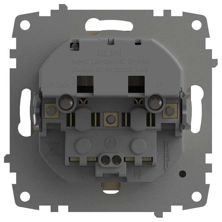 Розетка с заземлением и со шторкой и 2хUSB type A, без рамки Elbi Eleсtriс Zena Vega 609-012500-317