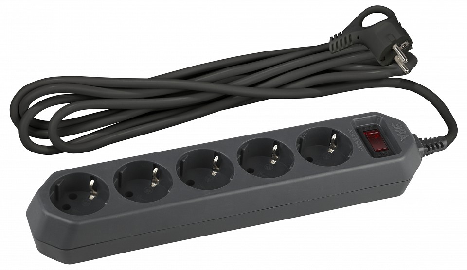 Удлинитель с выключателем ЭРА USF-5es-1.5m-B 5 розеток 1.5 м черный USF-5es-1.5m-B