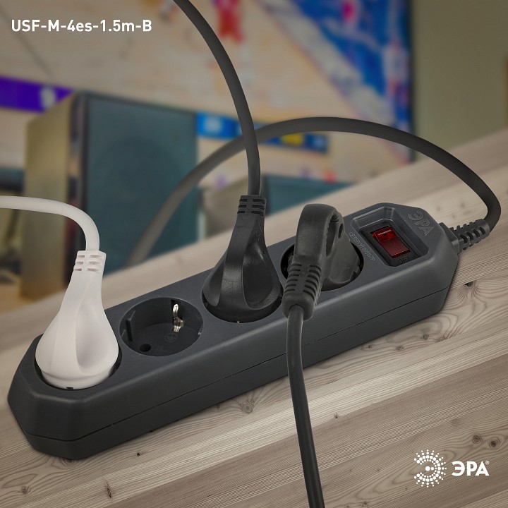 Удлинитель с выключателем Эра  USF-M-4es-1.5m-B