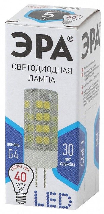 Лампа светодиодная ЭРА Стандарт G4 5 Вт 220 В 4000 К LED-JC-5W-220V-CER-840-G4