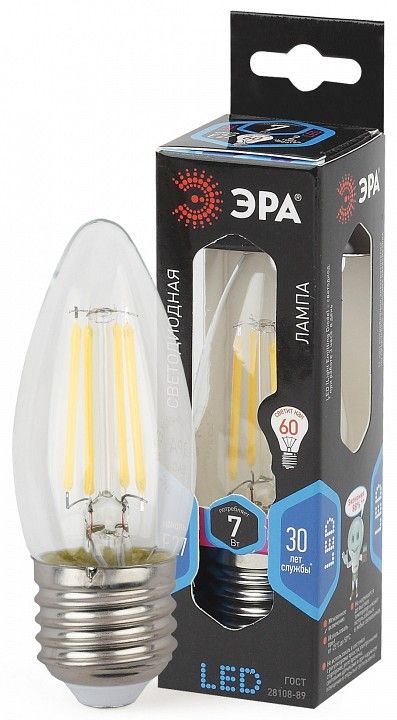 Лампа светодиодная Эра F-LED E27 7Вт 4000K F-LED B35-7W-840-E27