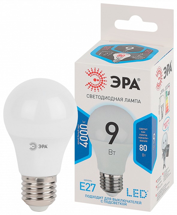 Лампа светодиодная ЭРА Стандарт E27 9 Вт 4000 К LED-A60-9W-840-E27