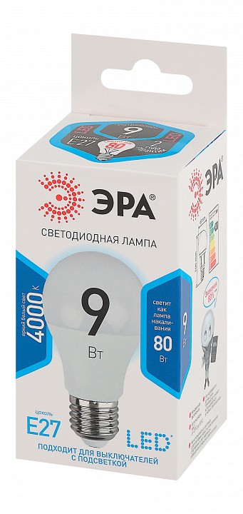 Лампа светодиодная ЭРА Стандарт E27 9 Вт 4000 К LED-A60-9W-840-E27