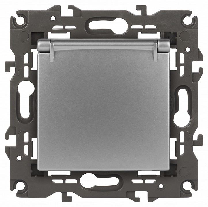 Розетка с заземлением и со шторкой, без рамки с крышкой Эра Эра Elegance 14-2103-03