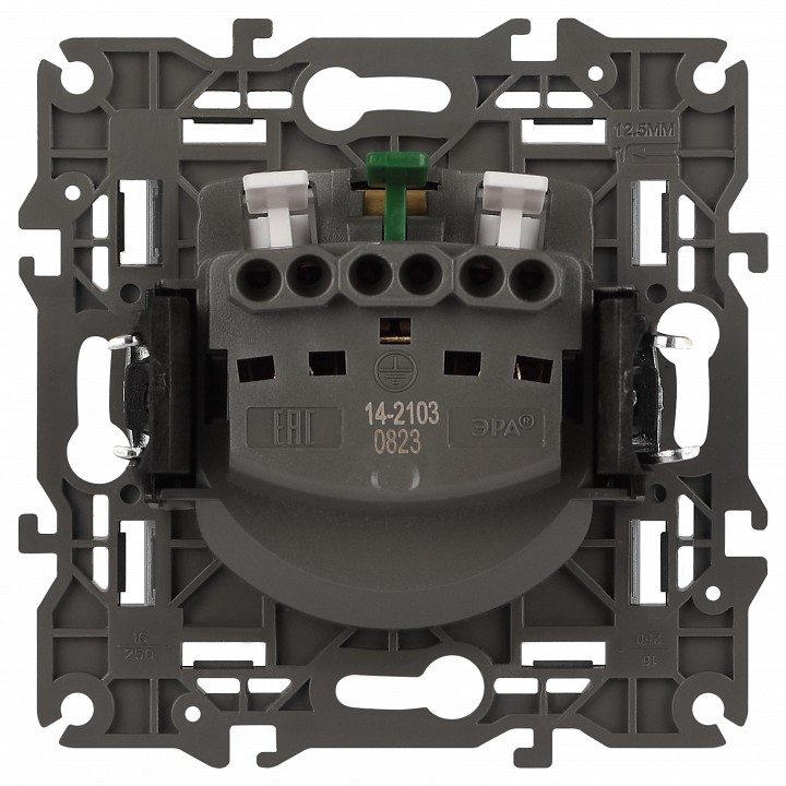 Розетка с заземлением и со шторкой, без рамки с крышкой Эра Эра Elegance 14-2103-03