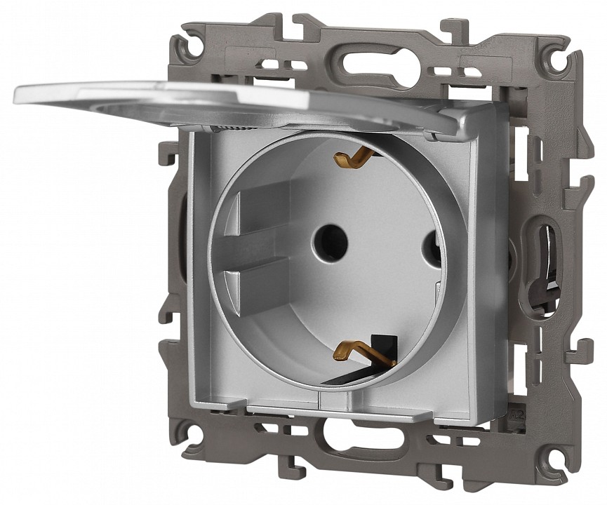 Розетка с заземлением и со шторкой, без рамки с крышкой Эра Эра Elegance 14-2103-03