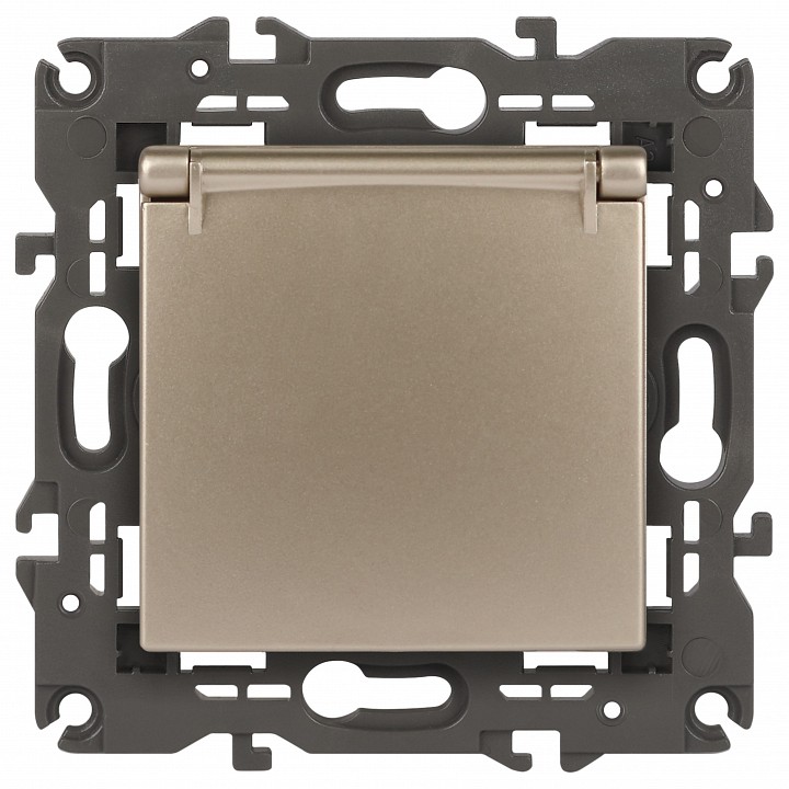 Розетка с заземлением и со шторкой, без рамки с крышкой Эра Эра Elegance 14-2103-04