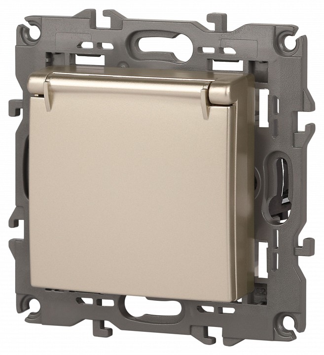 Розетка с заземлением и со шторкой, без рамки с крышкой Эра Эра Elegance 14-2103-04