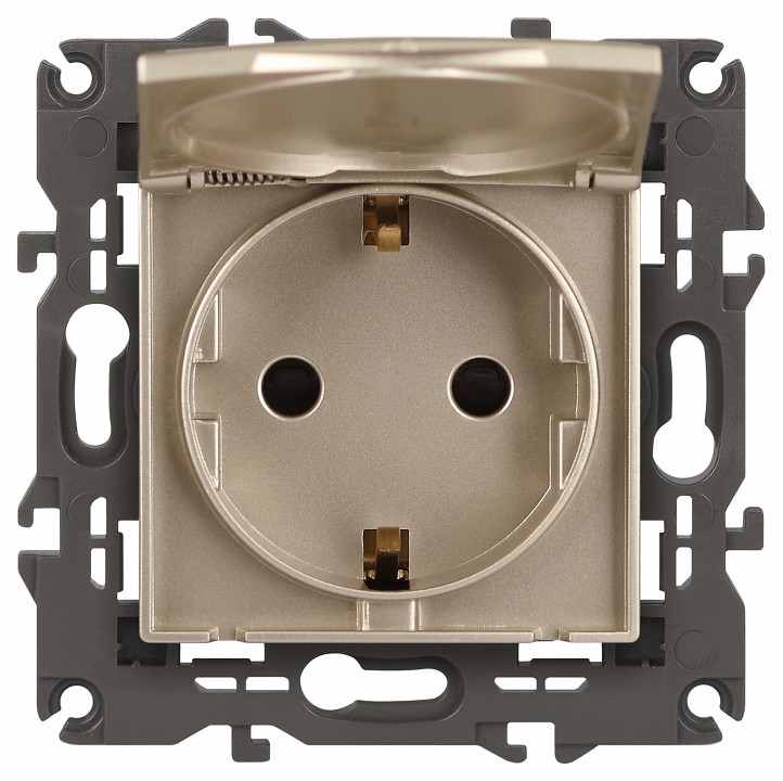 Розетка с заземлением и со шторкой, без рамки с крышкой Эра Эра Elegance 14-2103-04