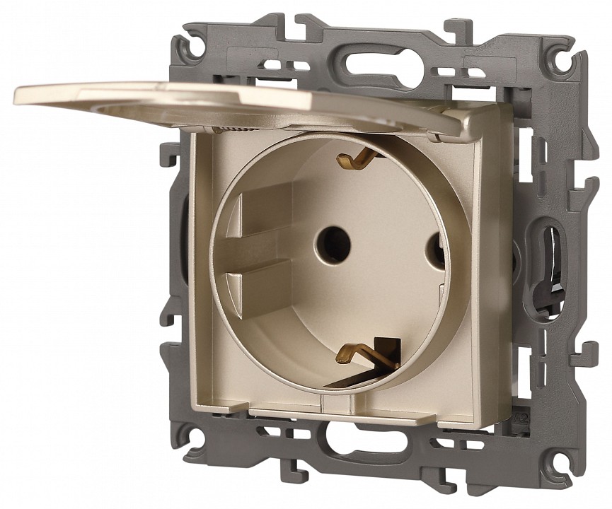 Розетка с заземлением и со шторкой, без рамки с крышкой Эра Эра Elegance 14-2103-04