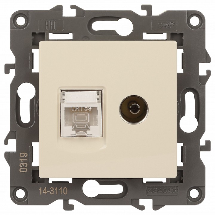 ТВ-розетка и розетка Ethernet RJ-45 без рамки Эра Эра Elegance 14-3110-02