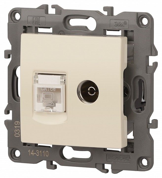 ТВ-розетка и розетка Ethernet RJ-45 без рамки Эра Эра Elegance 14-3110-02