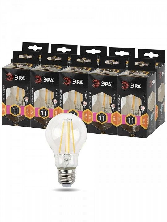 Лампа светодиодная филаментная ЭРА F-LED A60 11 Вт E27 2700 K F-LED A60-11W-827-E27