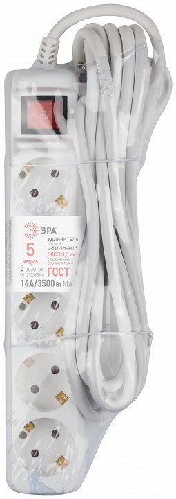 Удлинитель с выключателем ЭРА U-5es-5m 5 розеток 5 м 3х1.5 мм² U-5es-5m-3x1,5
