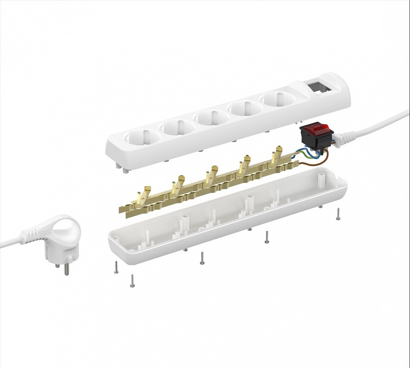 Удлинитель с выключателем ЭРА U-5es-5m 5 розеток 5 м 3х1.5 мм² U-5es-5m-3x1,5