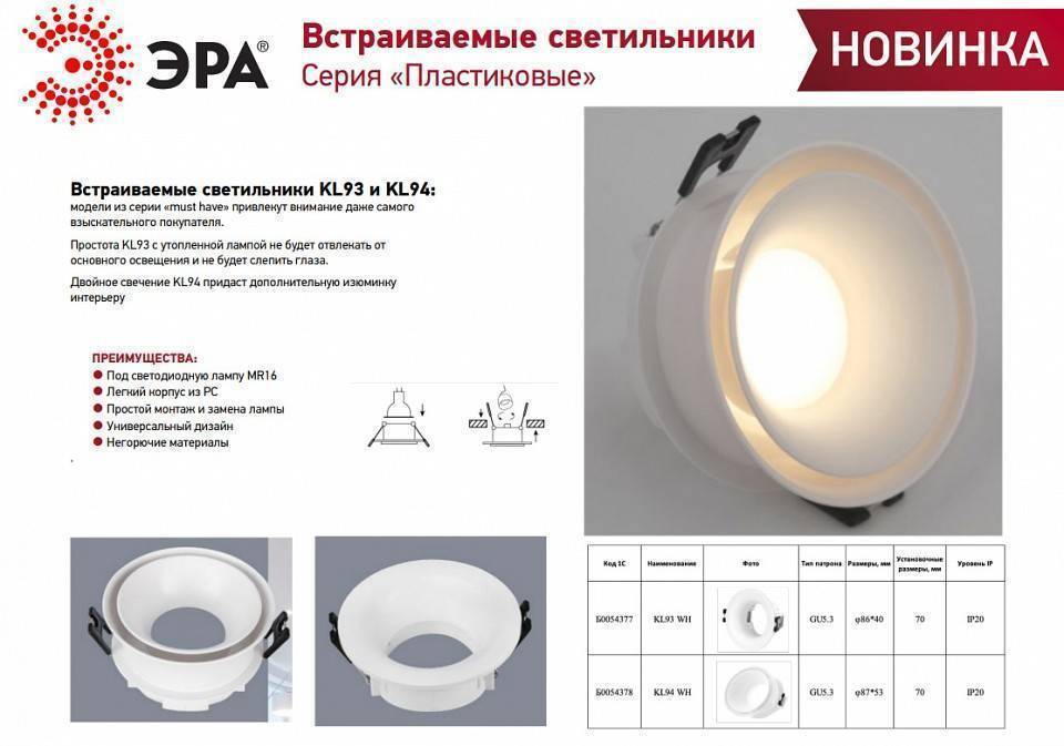 Встраиваемый светильник Эра KL93 WH Б0054377