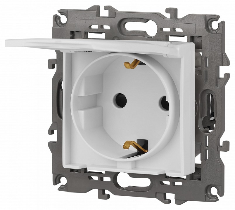 Розетка с заземлением и со шторкой, без рамки с крышкой Эра Эра Elegance 14-2103-01М