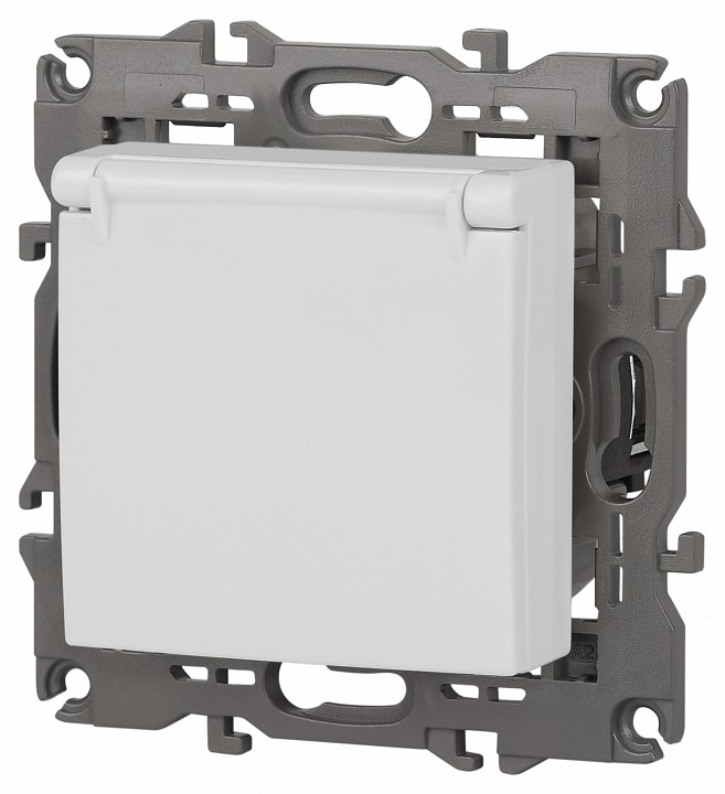 Розетка с заземлением и со шторкой, без рамки с крышкой Эра Эра Elegance 14-2103-01М