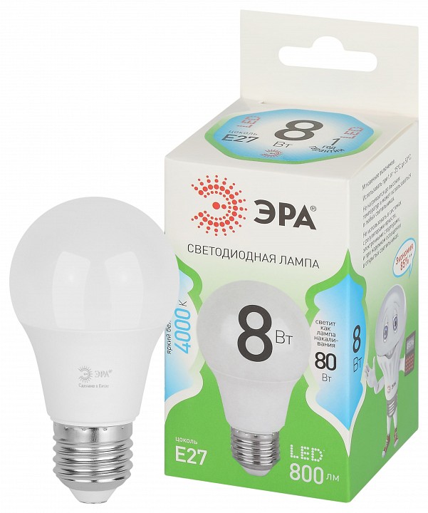 Лампа светодиодная Эра Green Line LED A60-8W-840-E27 GL