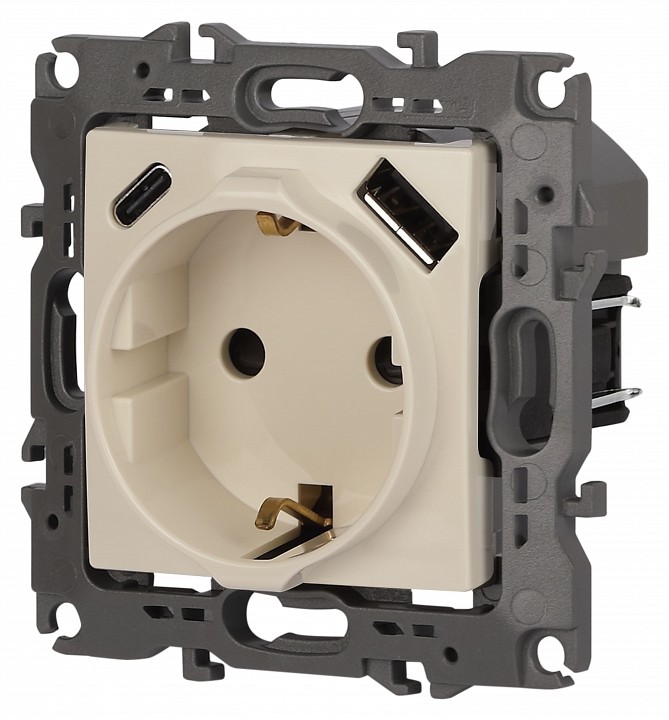 Розетка с заземлением и со шторкой и 2хUSB, без рамки Эра Эра 12 12-4108-02