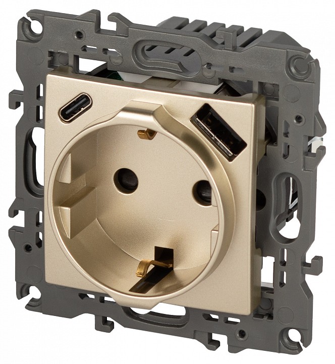 Розетка с заземлением и со шторкой и 2хUSB, без рамки Эра Эра Elegance 14-4108-04