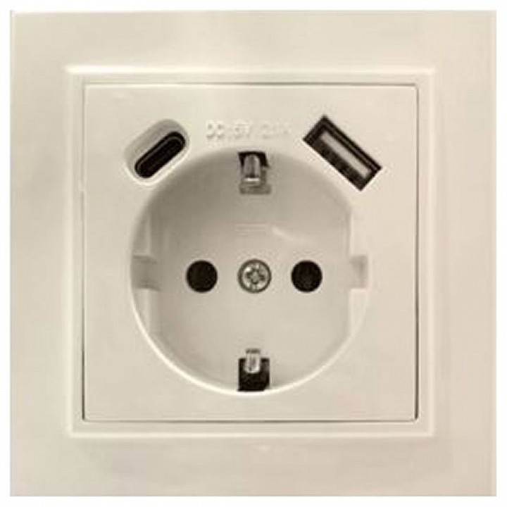 Розетка с заземлением и 2хUSB type A и C, без рамки Stekker Эрна 50077