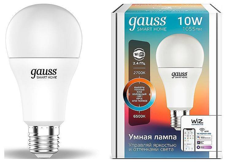 Лампа светодиодная умная Gauss Smart Home Wi-Fi E27 10 Вт 2700-6500K 1080112