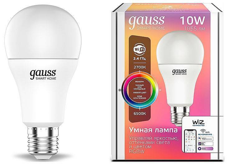 Лампа светодиодная умная Gauss Smart Home Wi-Fi E27 10 Вт 2700-6500K 1180112