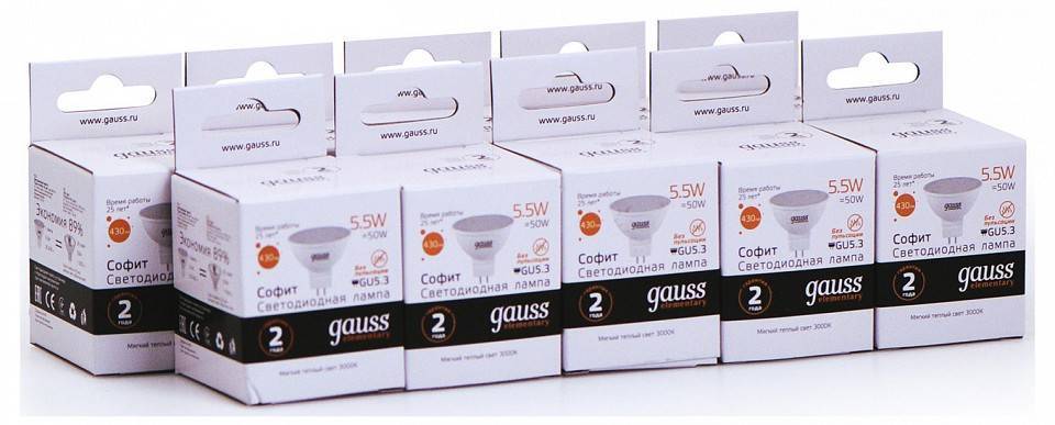 Лампа светодиодная Gauss Софит GU5.3 5.5 Вт 3000 K 13516