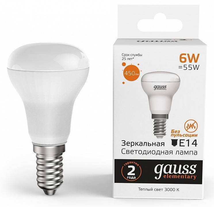 Лампа светодиодная Gauss R50 E14 6Вт 3000K 63116