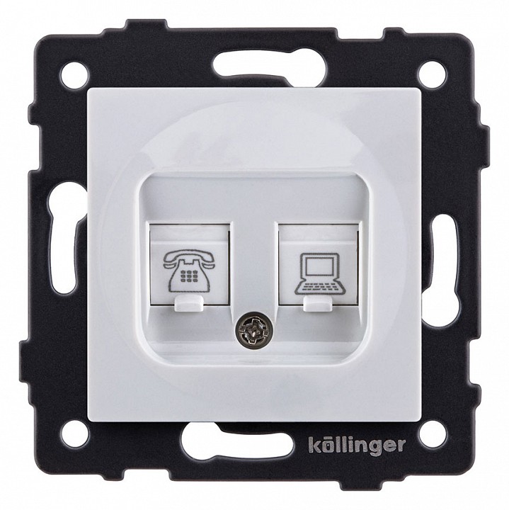 Розетка двойная RJ-11 и Ethernet RJ-45, без рамки Kollinger  REA-011WH